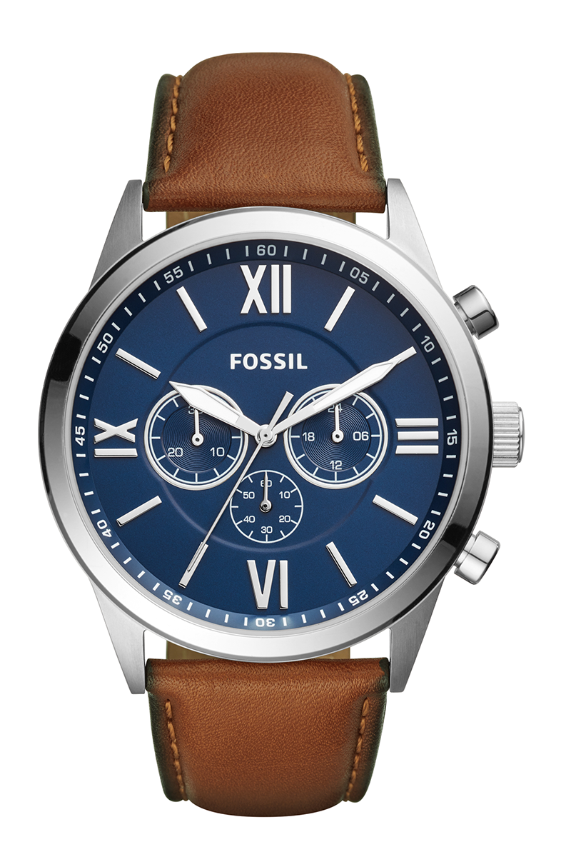 Fossil BQ2125: Muški hronografski sat sa plavim brojčanikom i kožnom narukvicom